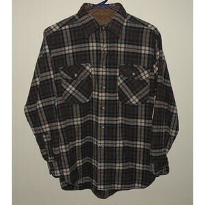 Unbranded Men’s Small LS Button Wool Shirt Blue Gray Plaid Outdoor